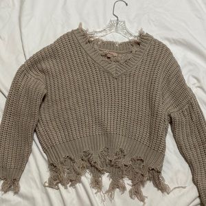 Light brown distressed cropped sweater